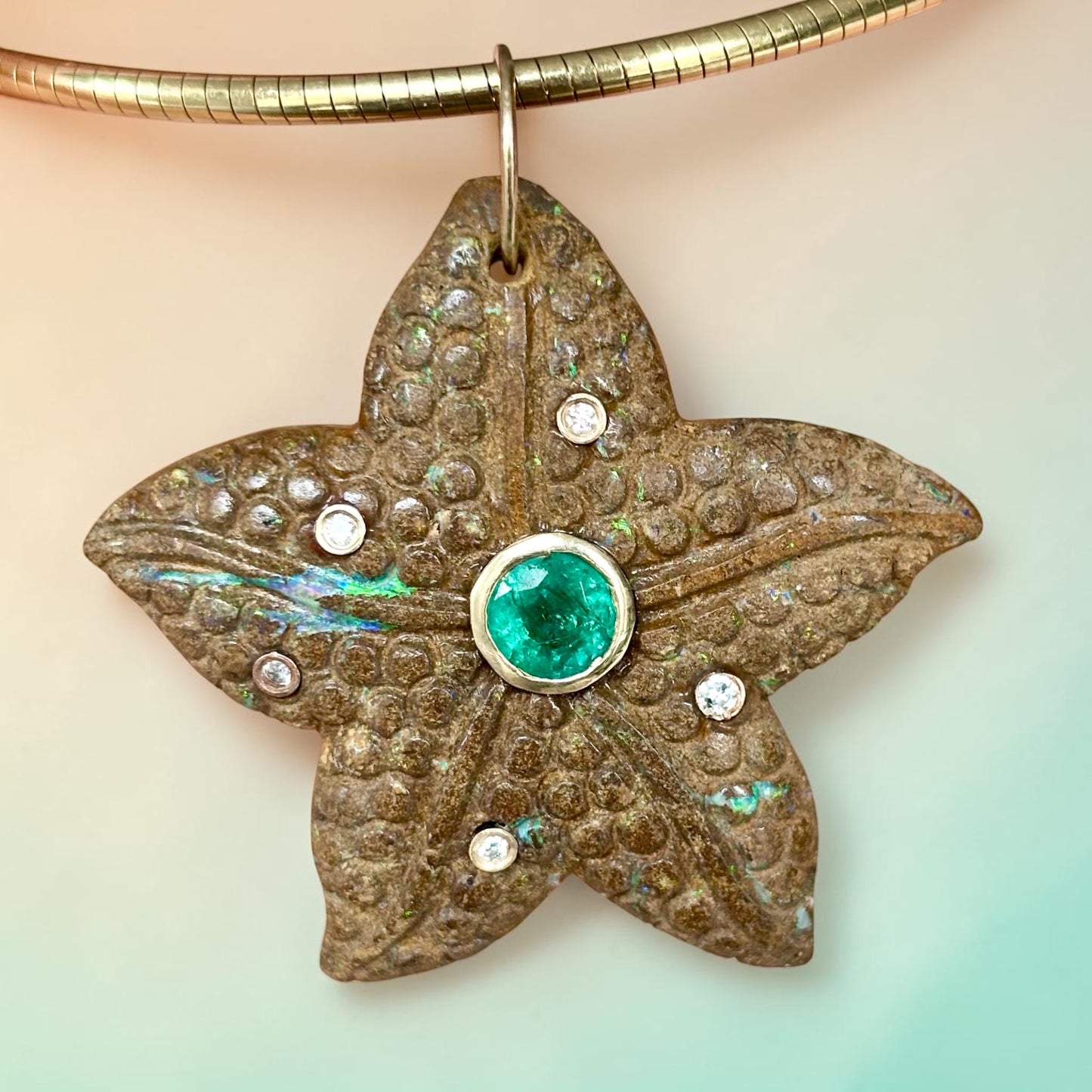 Opal Starfish Pendant with Emerald & Diamonds