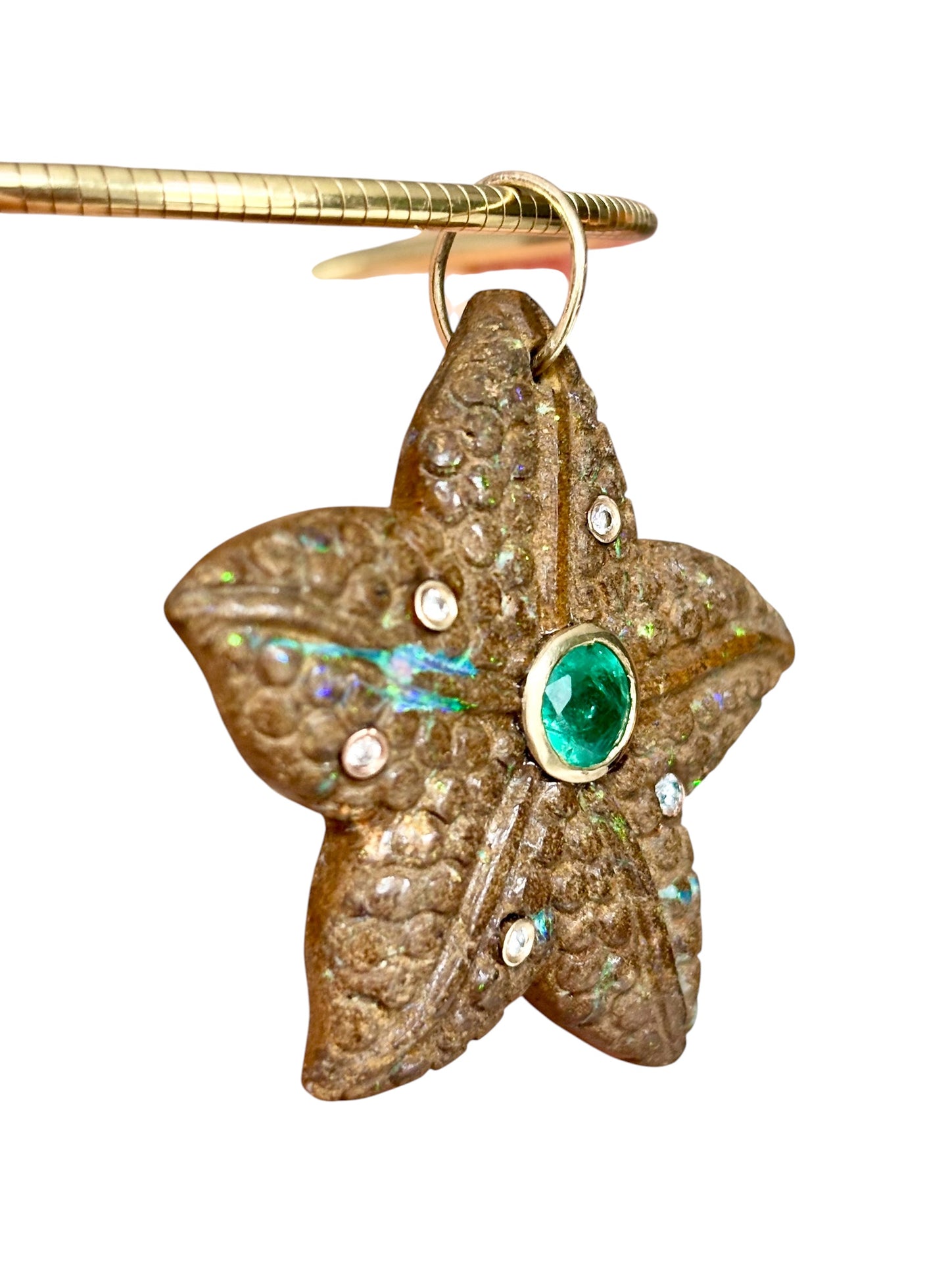 Opal Starfish Pendant with Emerald & Diamonds