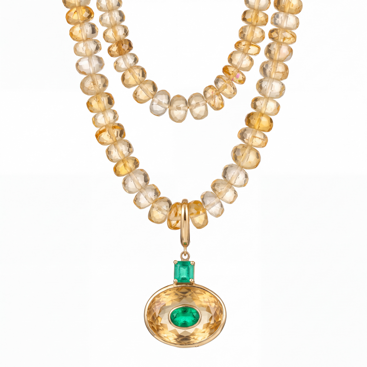 DISCO Pendant: Citrine with Emeralds and 14k Gold