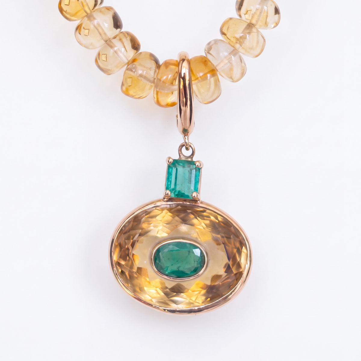 DISCO Pendant: Citrine with Emeralds and 14k Gold
