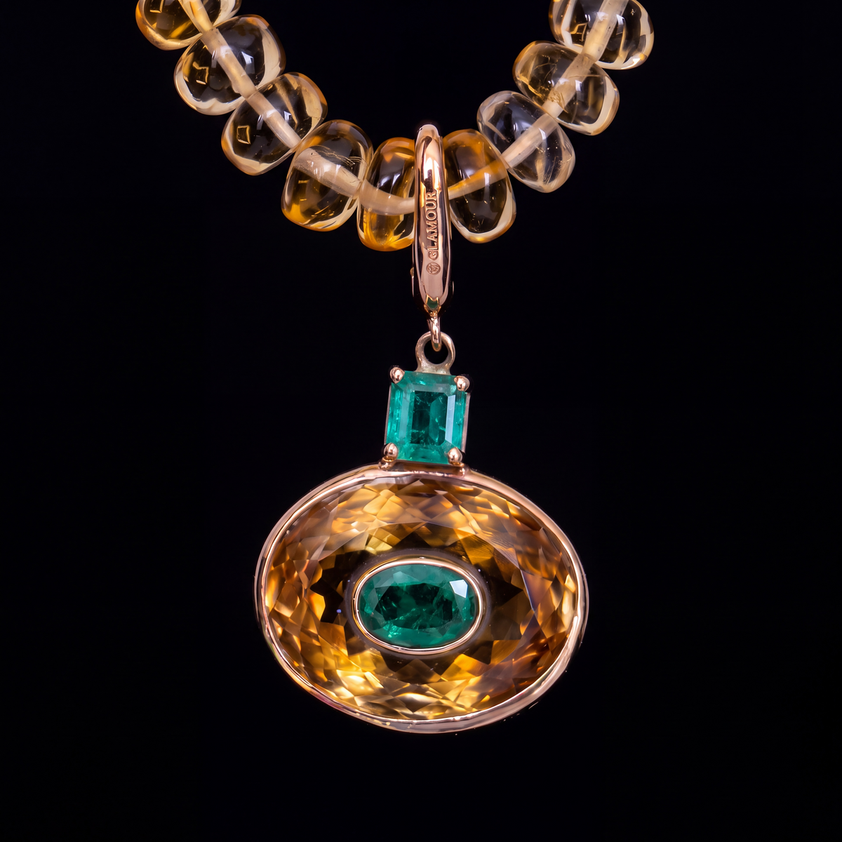 DISCO Pendant: Citrine with Emeralds and 14k Gold
