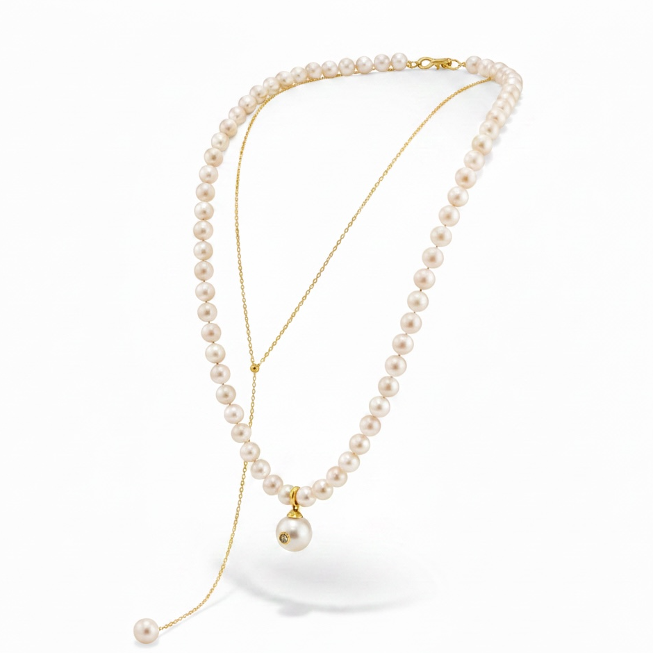 Pearl Necklace with Champagne Diamond