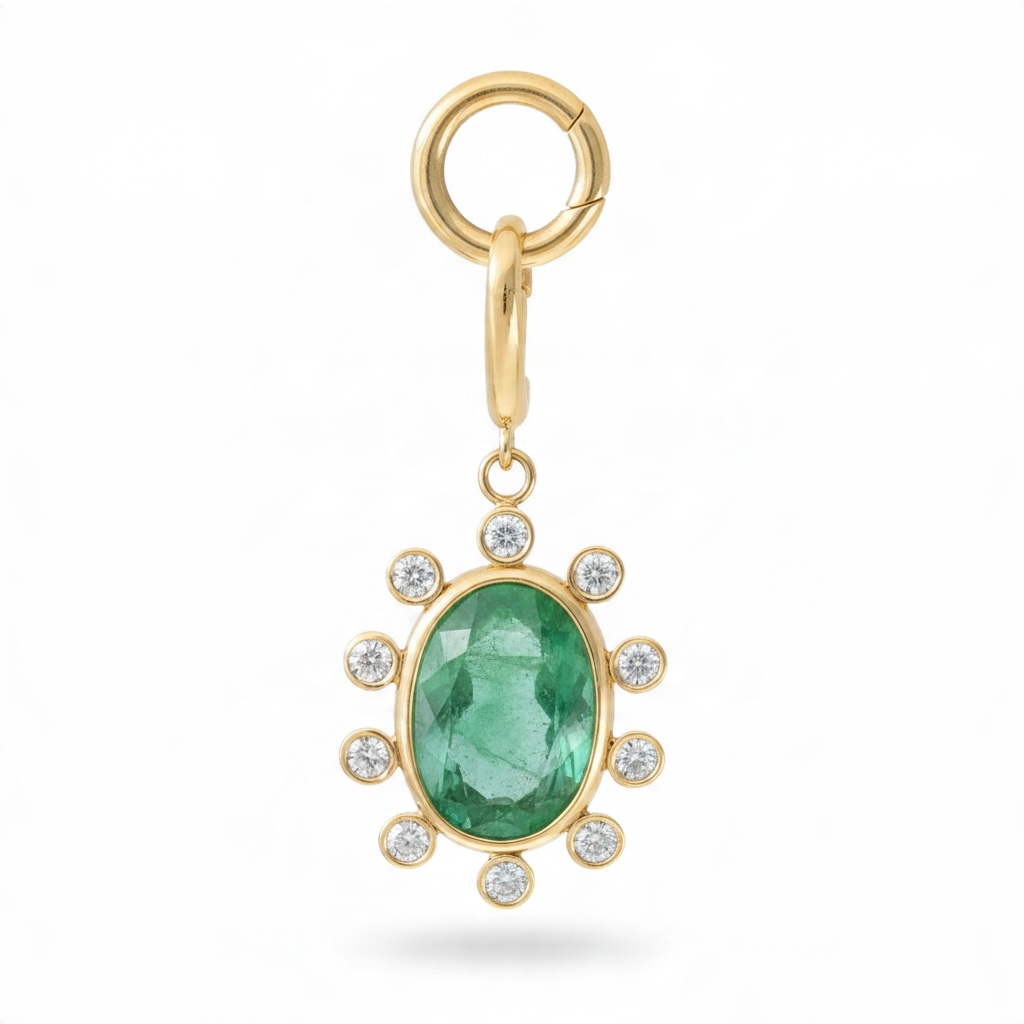 Green Tourmaline Flower with Diamonds & 14k Gold
