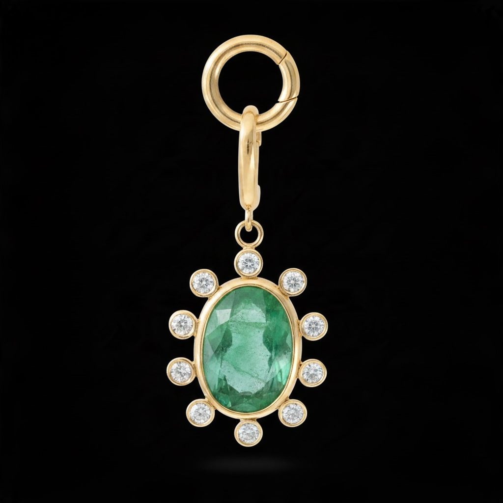 Green Tourmaline Flower with Diamonds & 14k Gold