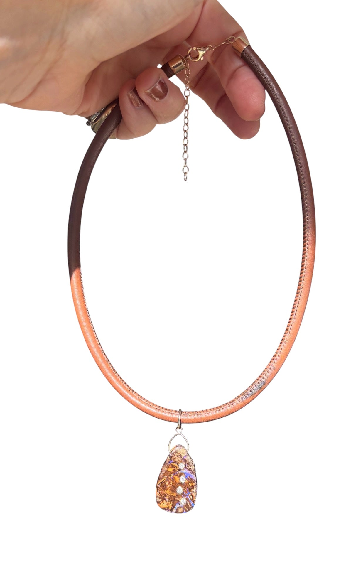 Australian Boulder Opal Pendant on Leather/14k Gold Cord