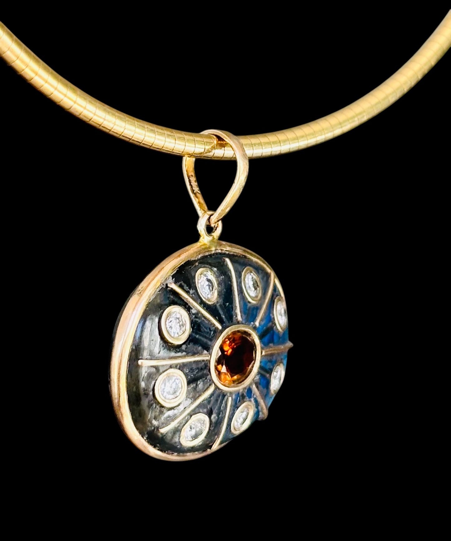 SOL Pendant, Labradorite with Brown Tourmaline & Diamonds