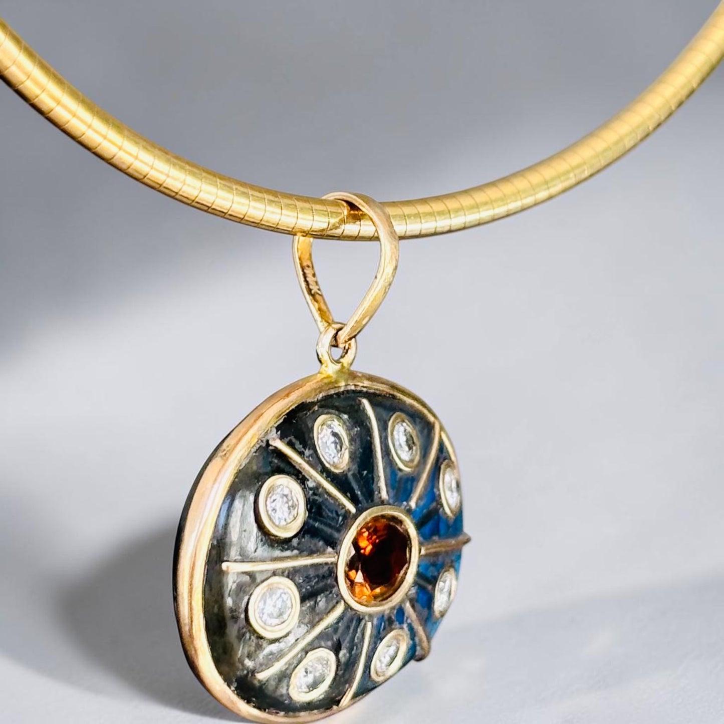 SOL Pendant, Labradorite with Brown Tourmaline & Diamonds