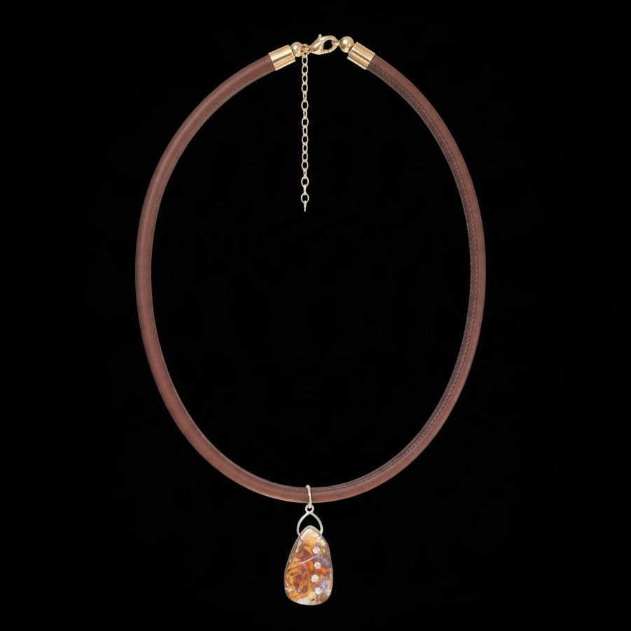 Australian Boulder Opal Pendant on Leather/14k Gold Cord