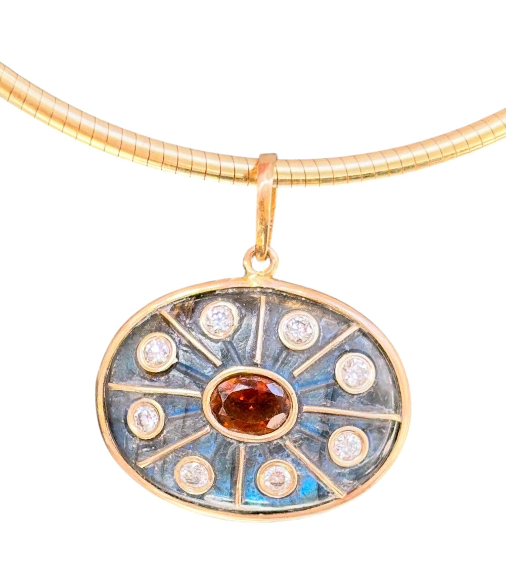 SOL Pendant, Labradorite with Brown Tourmaline & Diamonds