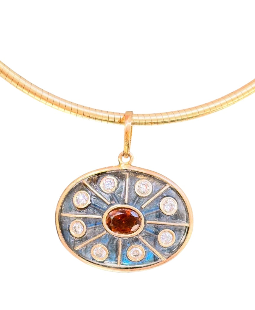SOL Pendant, Labradorite with Brown Tourmaline & Diamonds
