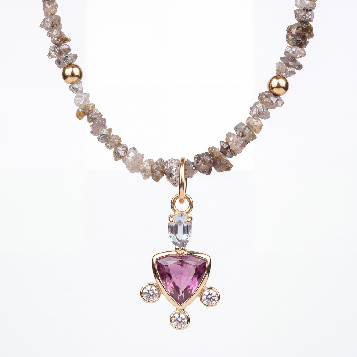 Tourmaline Diamond and Spinel Necklace with 14k Gold