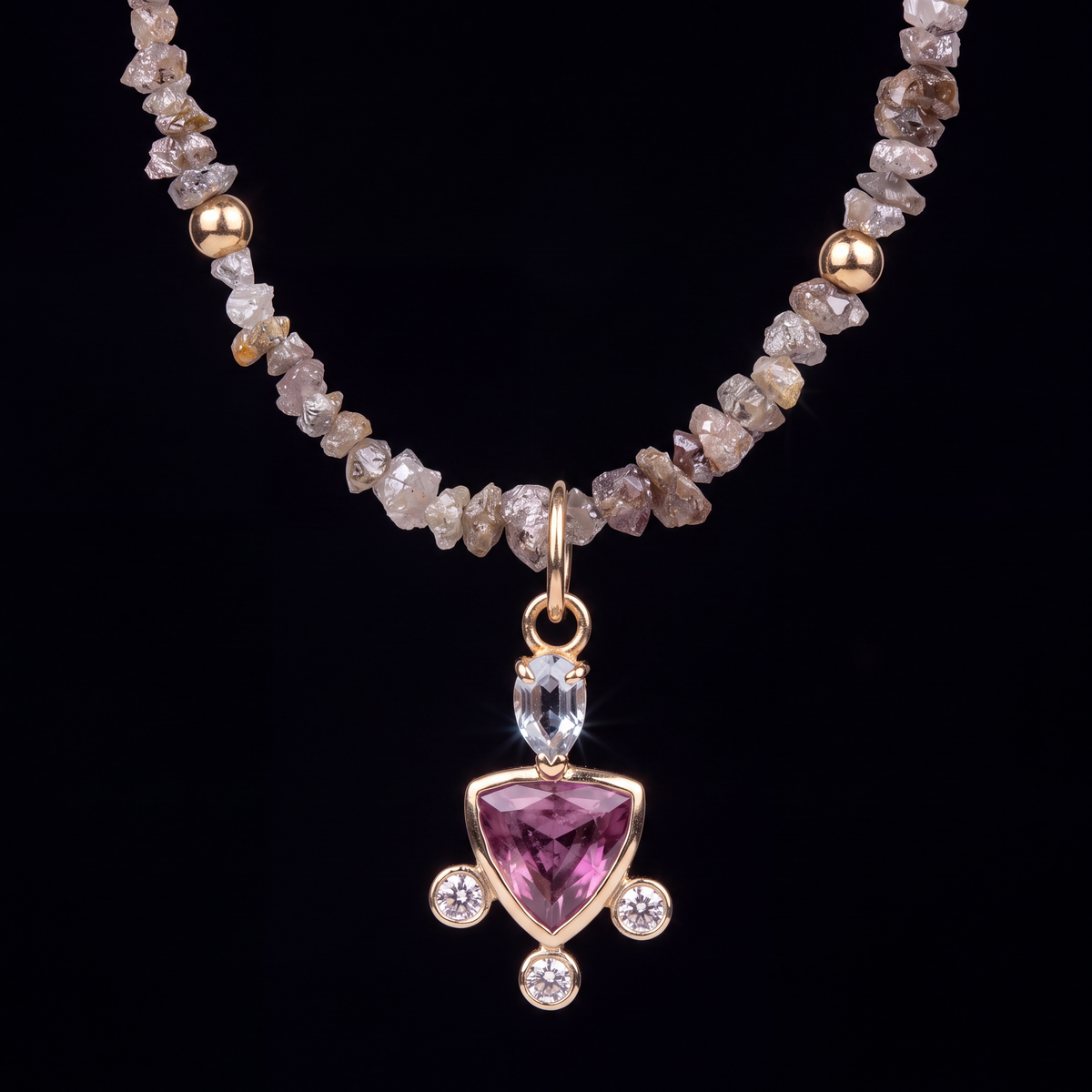 Tourmaline Diamond and Spinel Necklace with 14k Gold