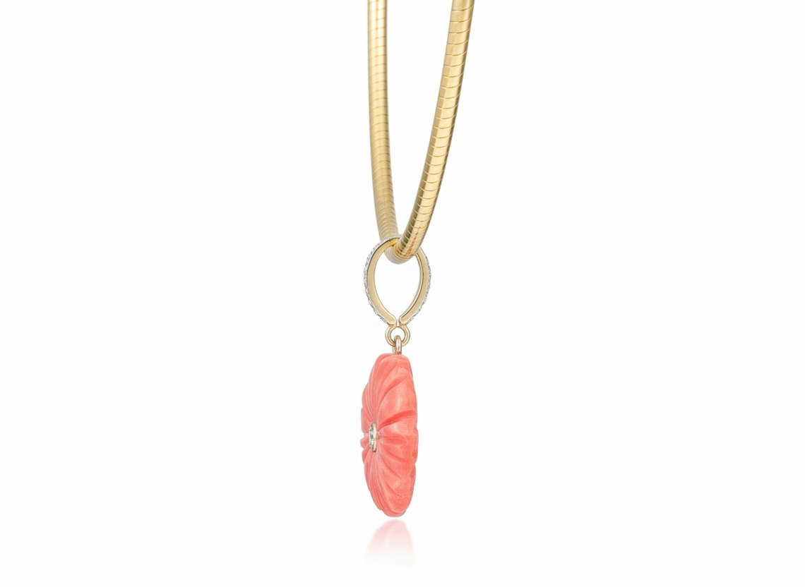 FLORA Pendant, Coral & Diamonds