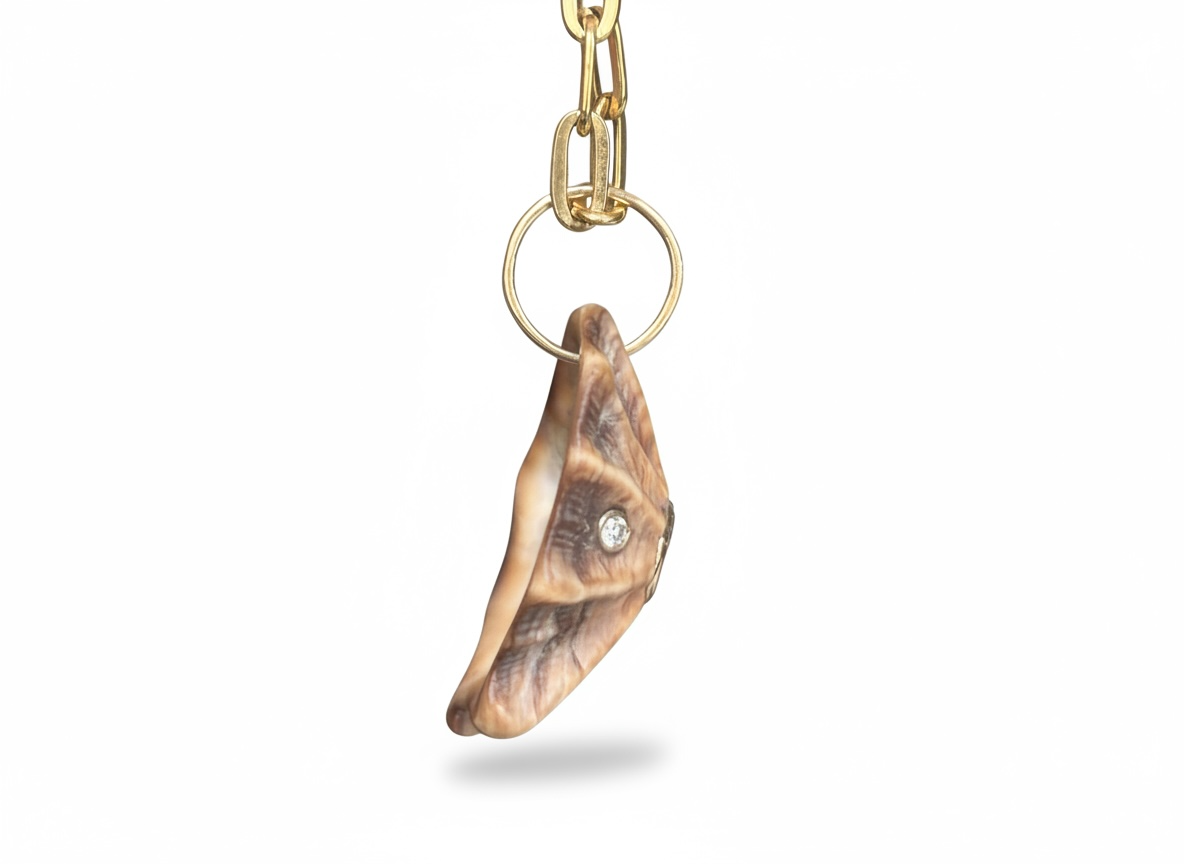 Natural Shell Pendant with Pink Tourmaline & Diamonds