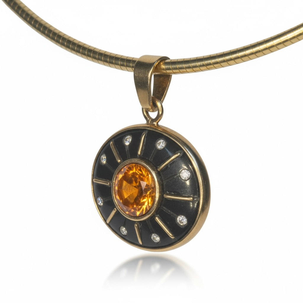 SOL Pendant, Black Onyx with Madeira Citrine and Diamonds