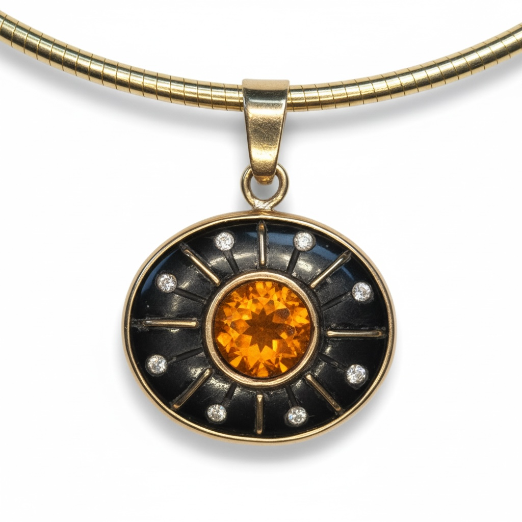SOL Pendant, Black Onyx with Madeira Citrine and Diamonds