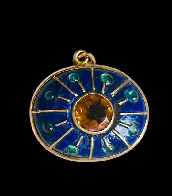 SOL Pendant, lapis, citrine & emeralds