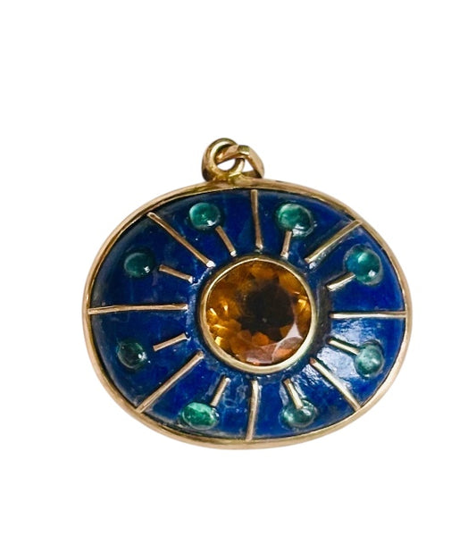 SOL Pendant, lapis, citrine & emeralds