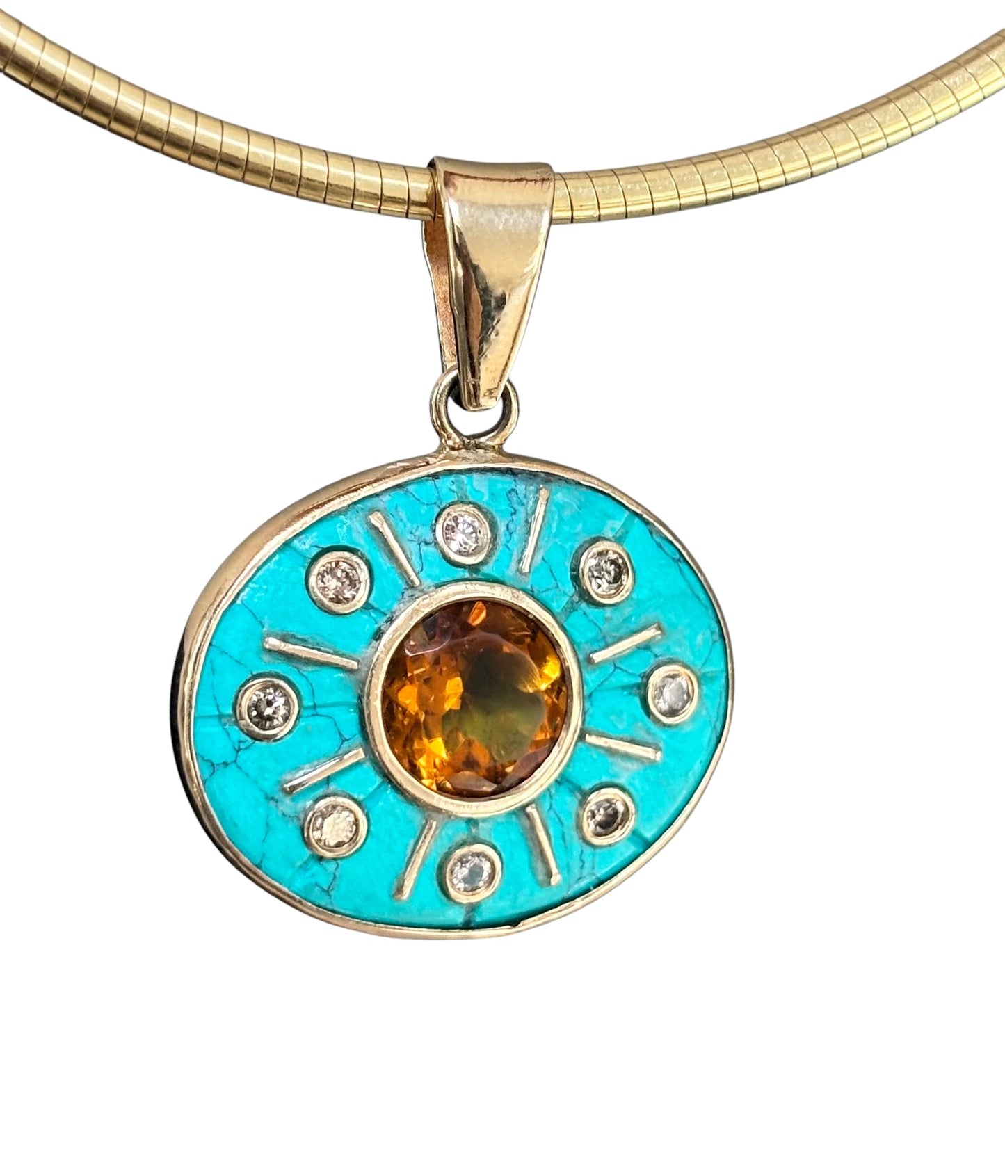 SOL Turquoise Pendant with Citrine & Champagne Diamonds