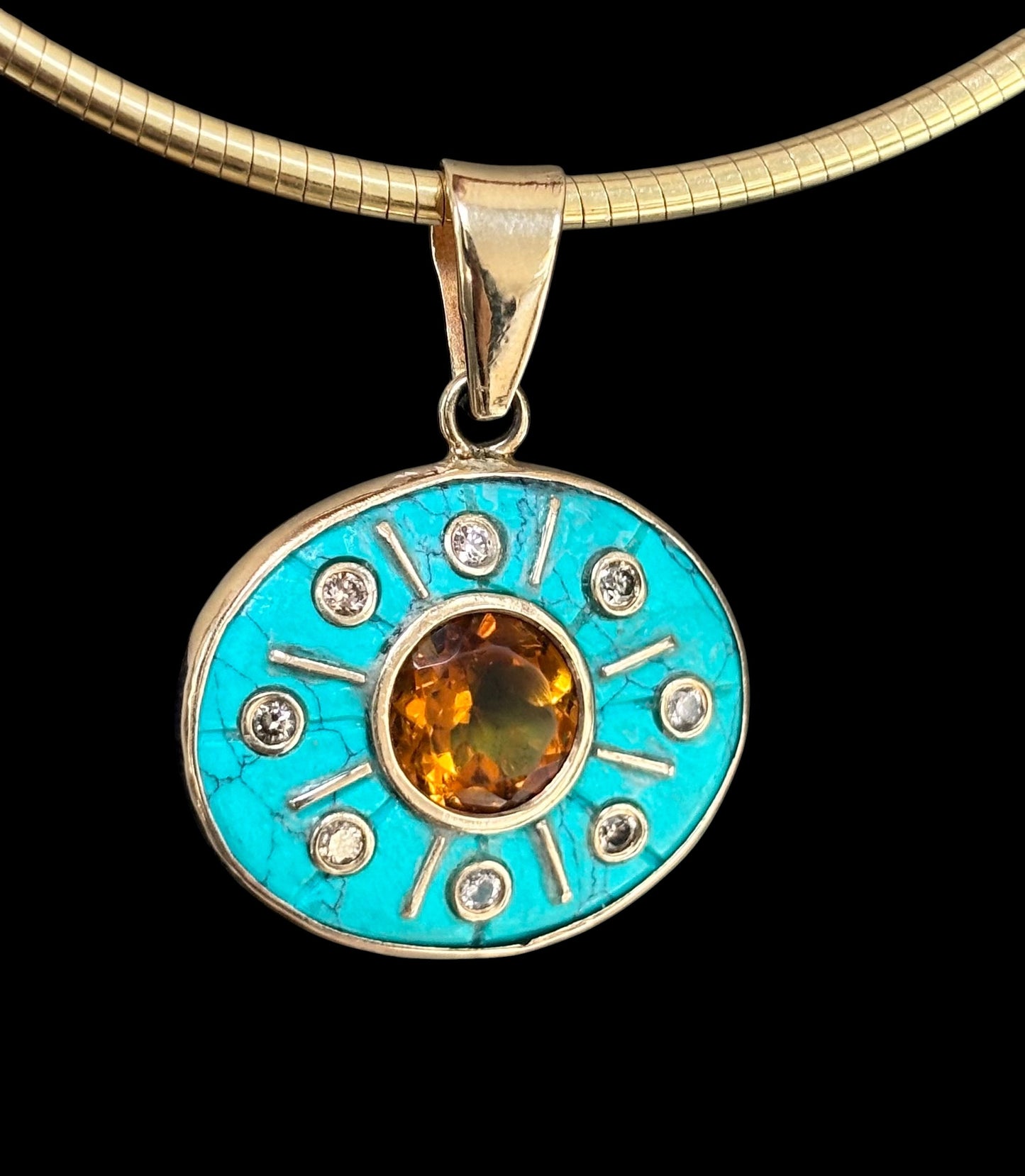 SOL Turquoise Pendant with Citrine & Champagne Diamonds
