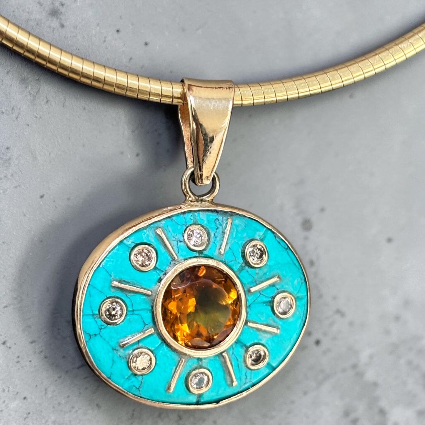SOL Turquoise Pendant with Citrine & Champagne Diamonds