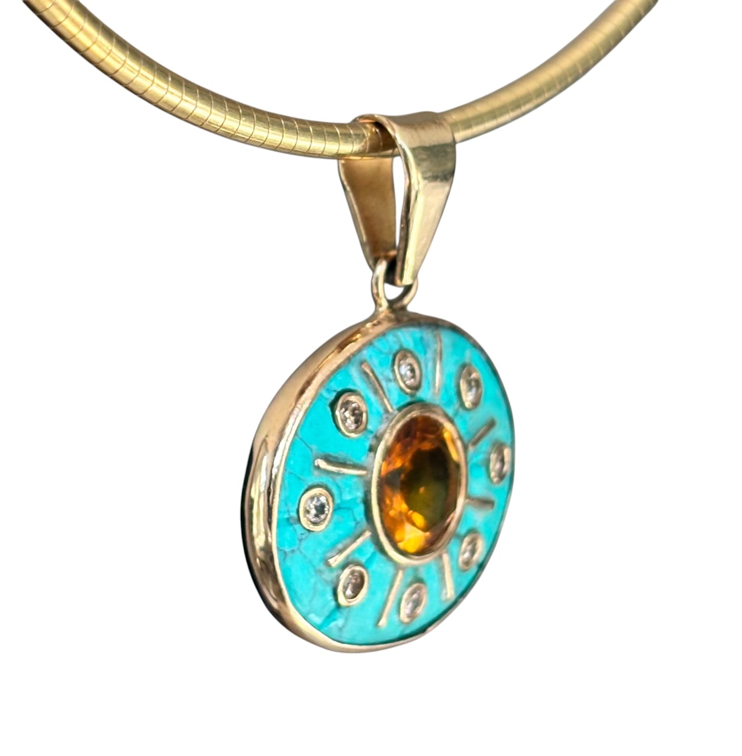 SOL Turquoise Pendant with Citrine & Champagne Diamonds