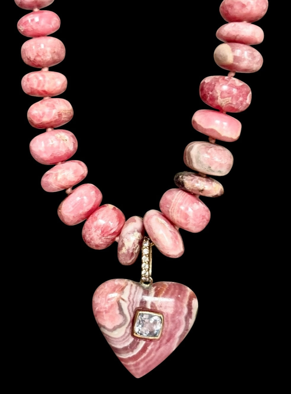 Rhodochrosite Heart Necklace with Spinel and Diamonds