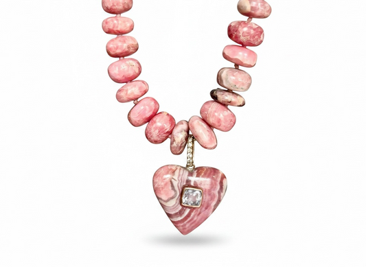 Rhodochrosite Heart Necklace with Spinel and Diamonds