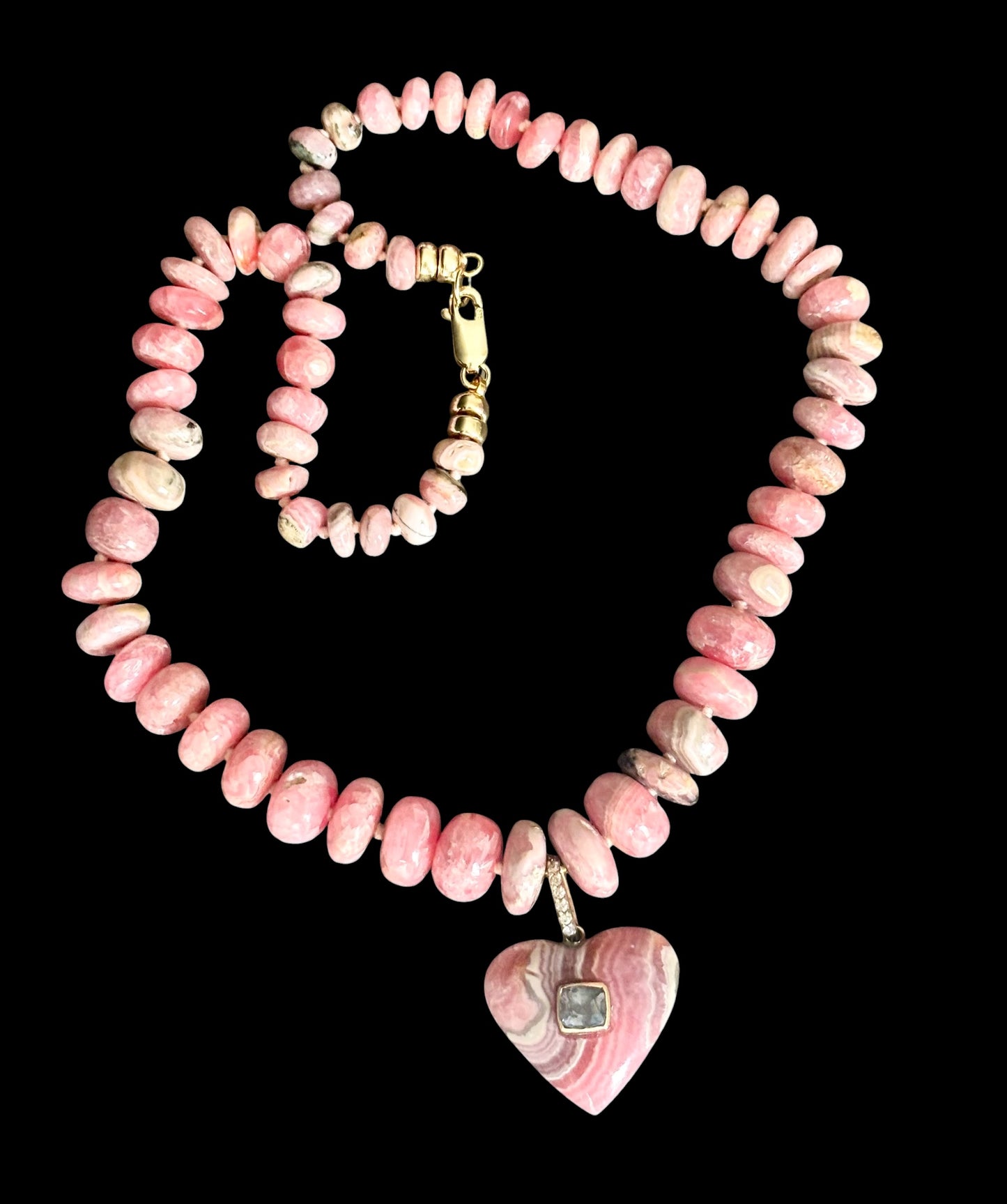 Rhodochrosite Heart Necklace with Spinel and Diamonds