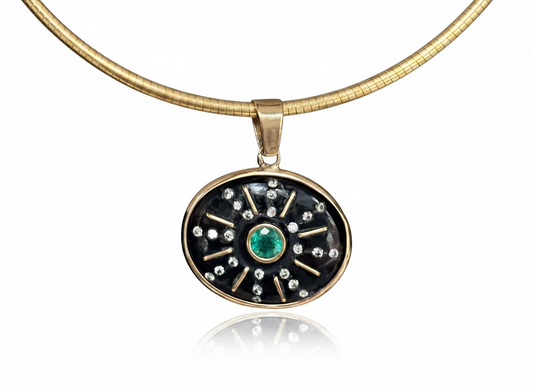 SOL Pendant, Black Onyx with Emerald, Diamond and Gold Sun Rays