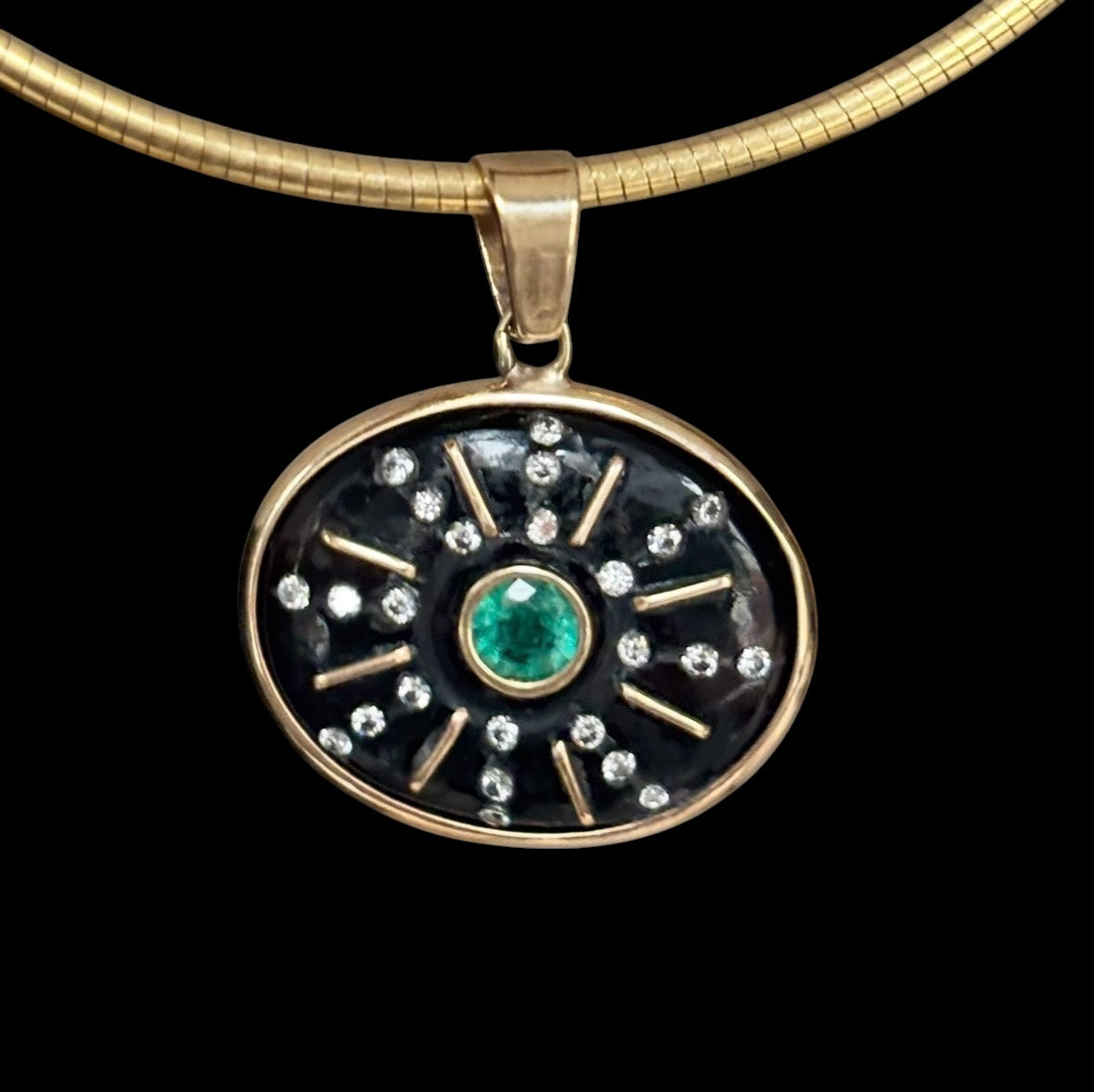 SOL Pendant, Black Onyx with Emerald, Diamond and Gold Sun Rays