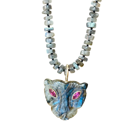Labradorite Necklace with Lioness Pendant
