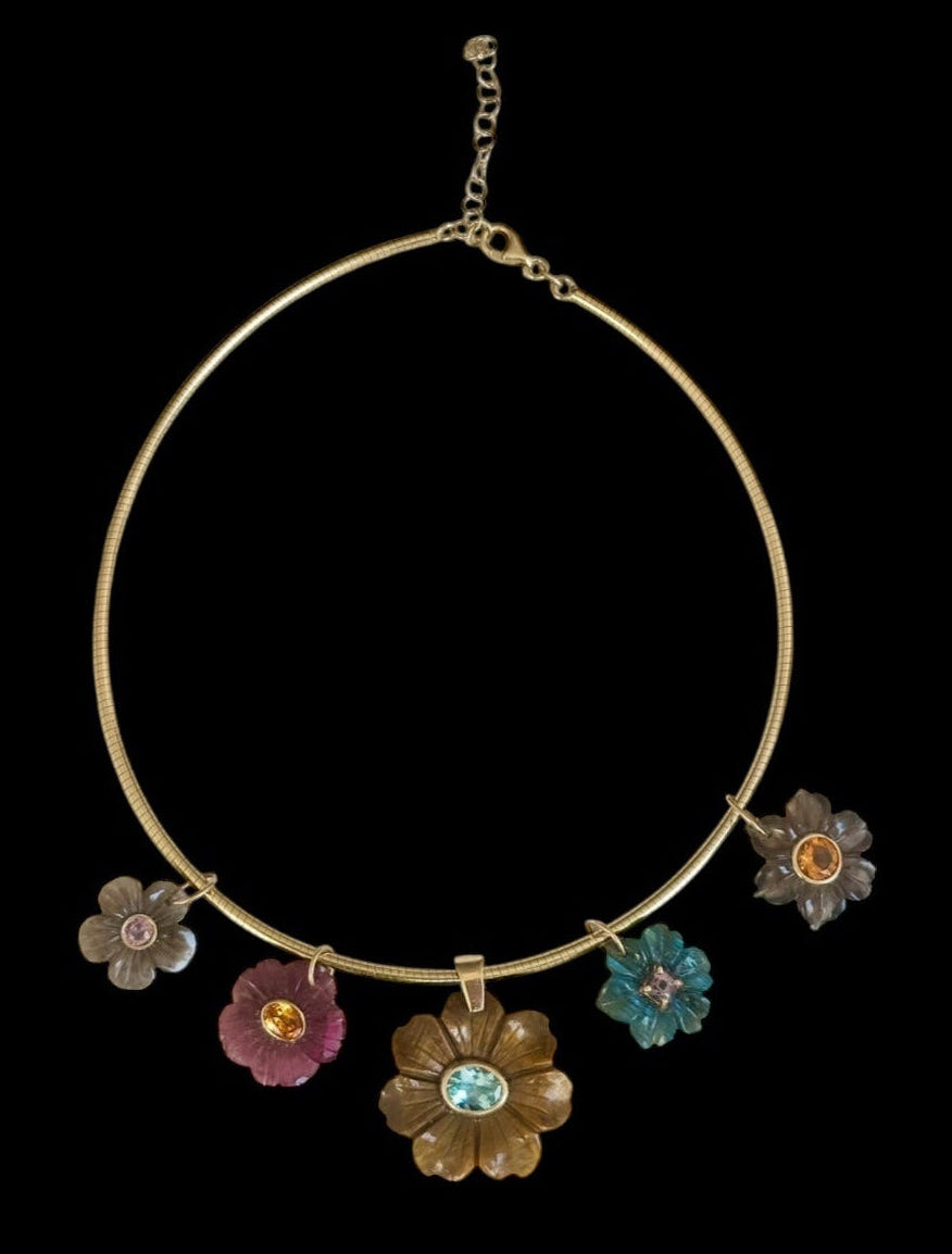 FLORA Pendant : Tiger’s Eye with Sky Blue Topaz