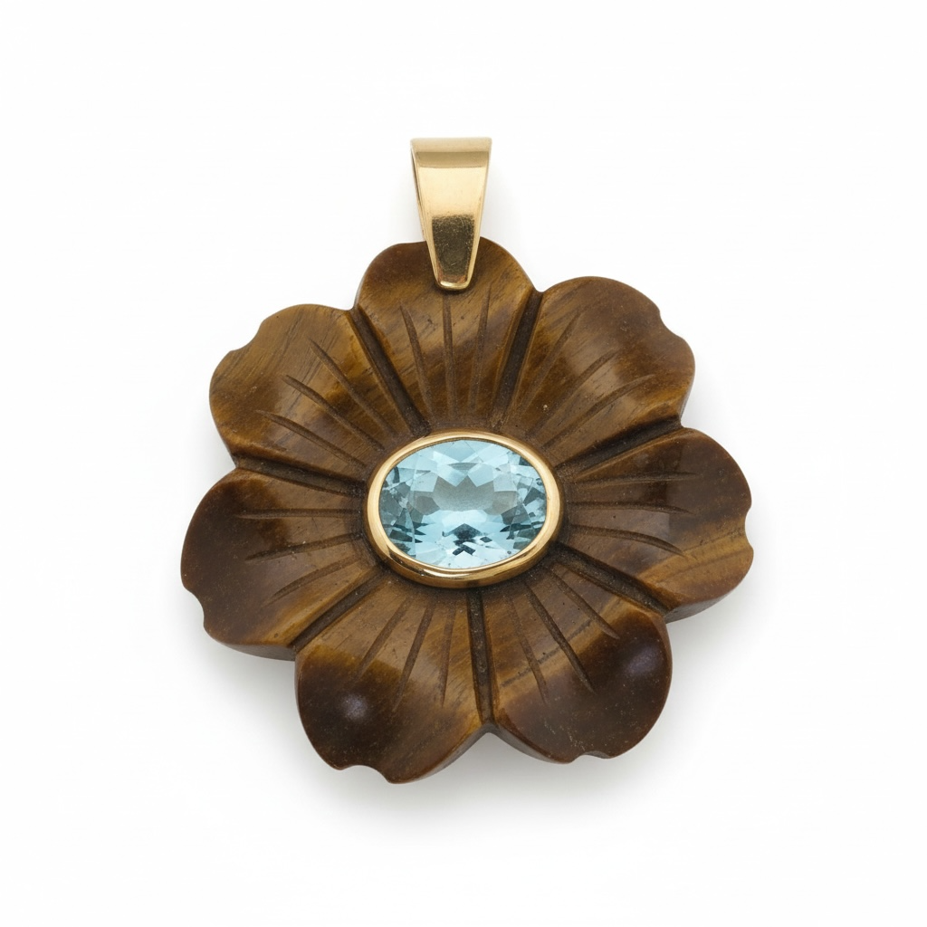 FLORA Pendant : Tiger’s Eye with Sky Blue Topaz