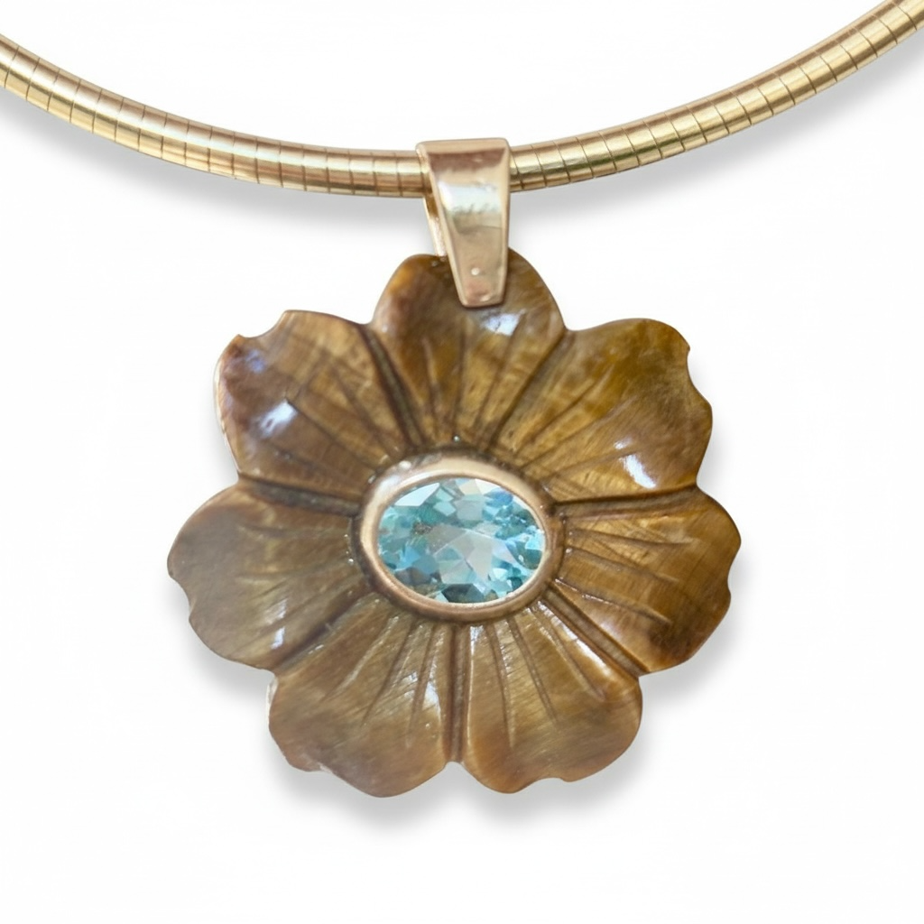FLORA Pendant : Tiger’s Eye with Sky Blue Topaz