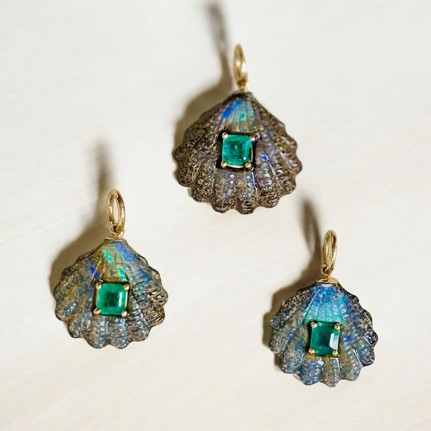 Australian Opal Shell Pendant with Emerald
