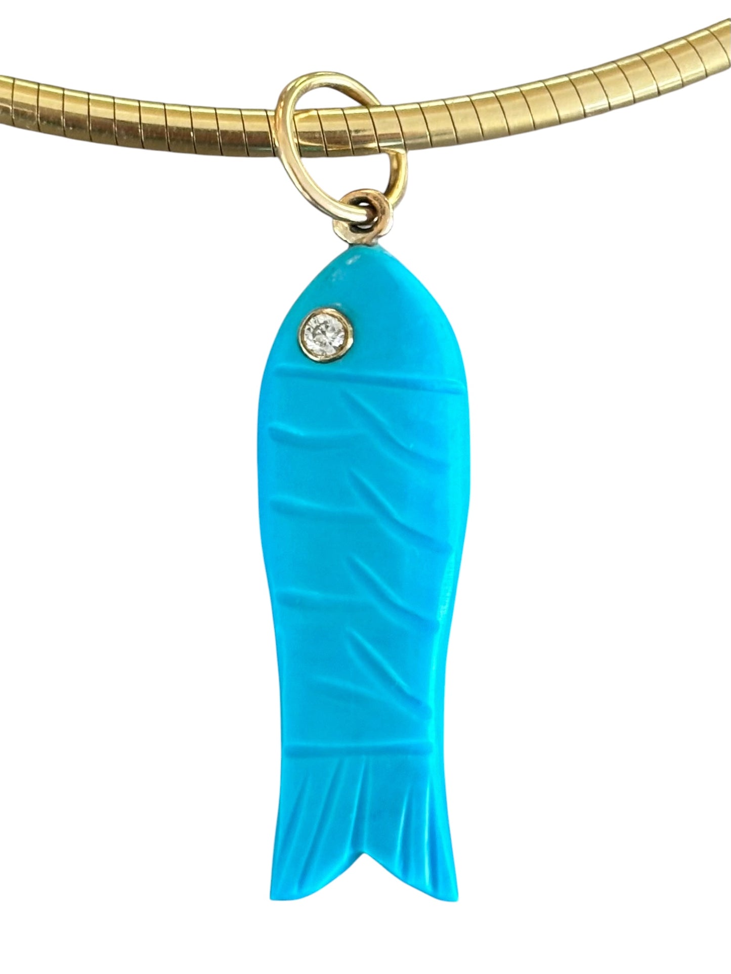 Triple Gem Fish Pendant, Turquoise with Diamond & Pink Sapphire