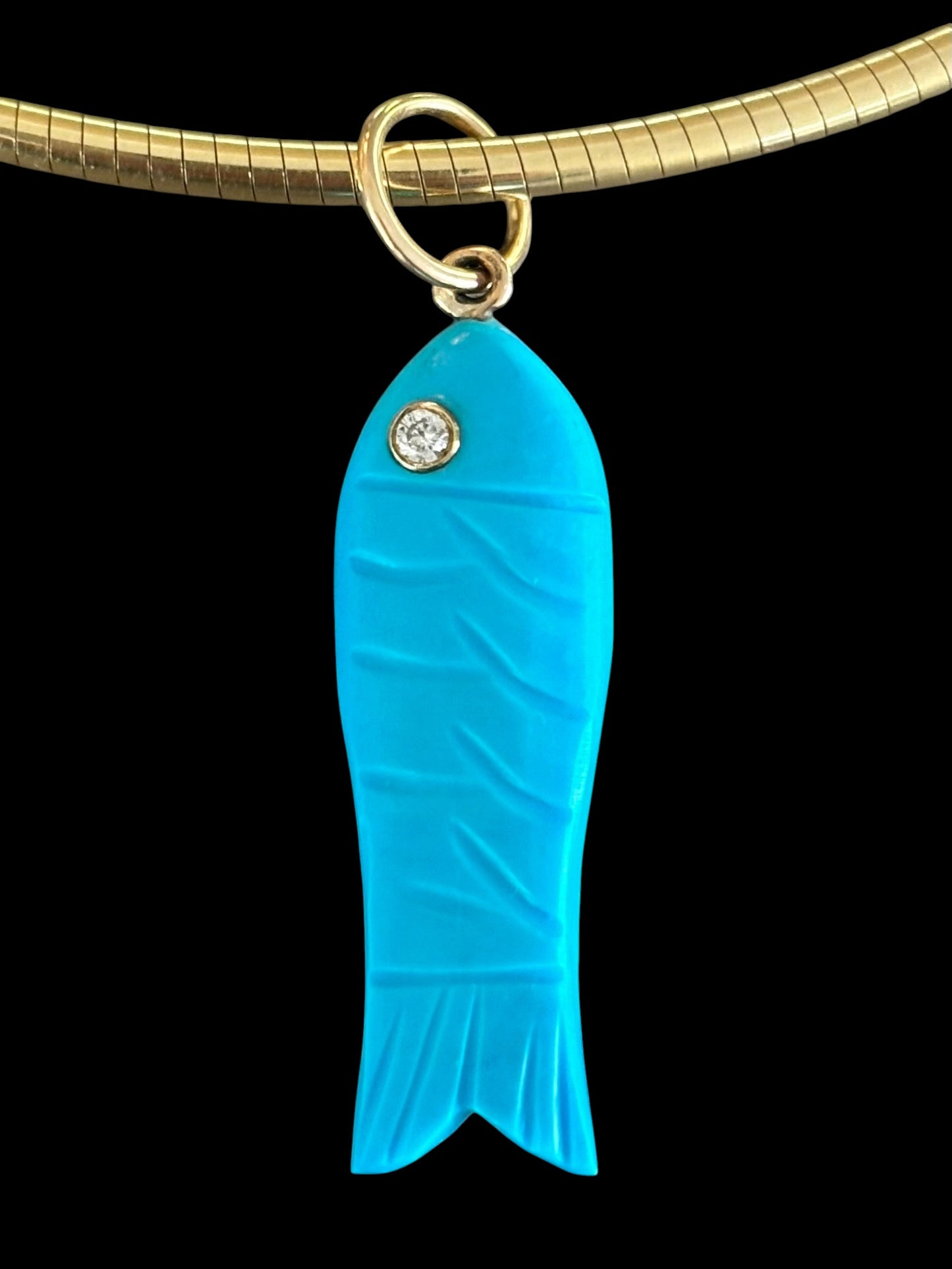 Triple Gem Fish Pendant, Turquoise with Diamond & Pink Sapphire