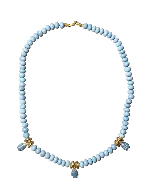 Blue Oregon Opal Necklace with White Sapphires