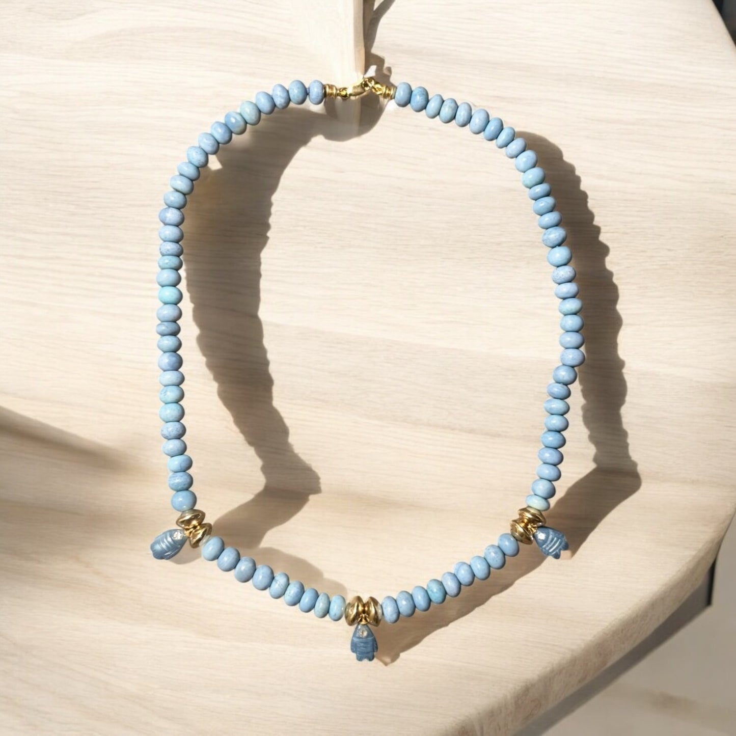 Blue Oregon Opal Necklace with White Sapphires