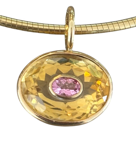 DISCO Pendant, Citrine with Pink Sapphire