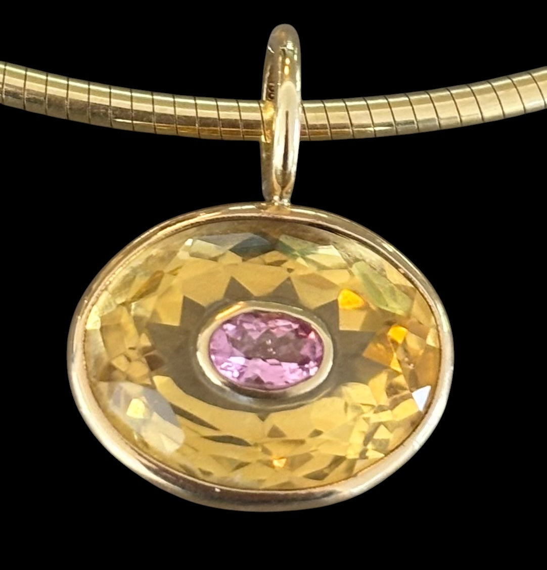 DISCO Pendant, Citrine with Pink Sapphire