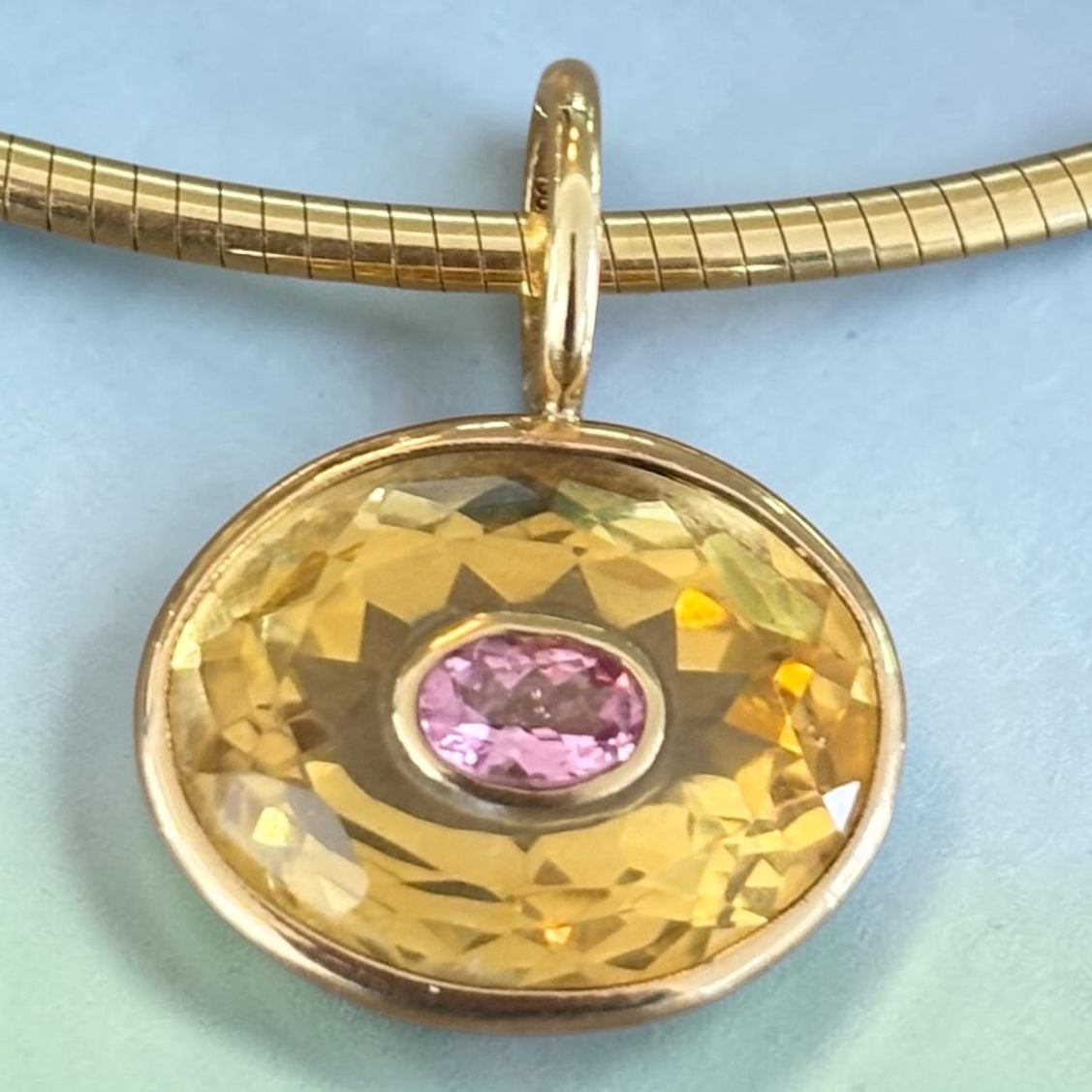 DISCO Pendant, Citrine with Pink Sapphire