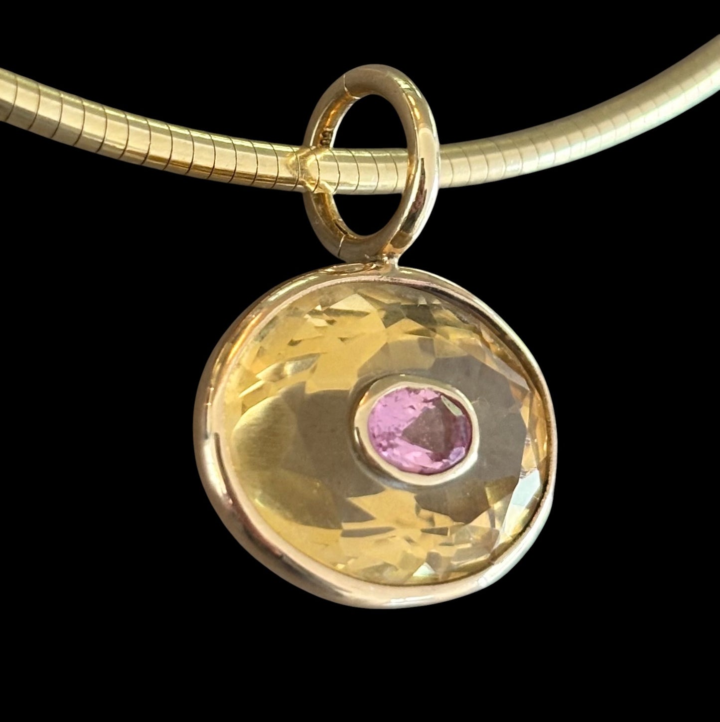 DISCO Pendant, Citrine with Pink Sapphire