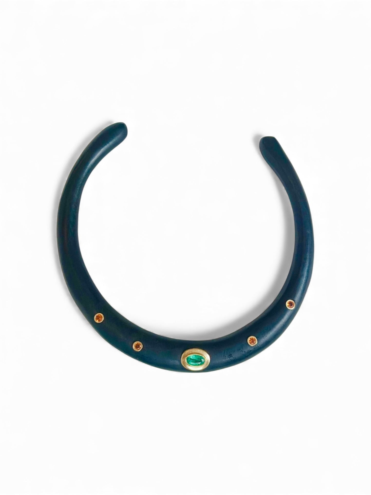 Wood Collar Necklace with Emerald and Mandarin Garnets