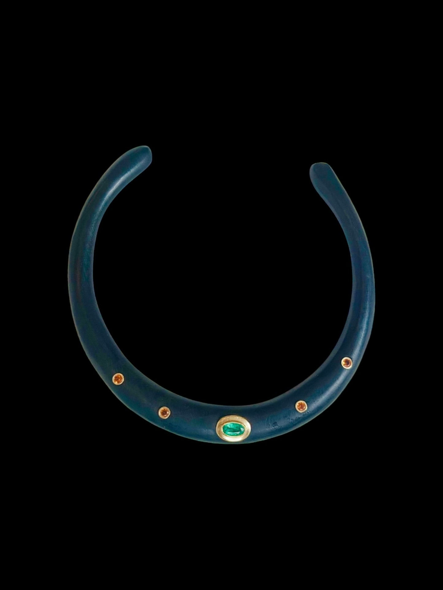 Wood Collar Necklace with Emerald and Mandarin Garnets