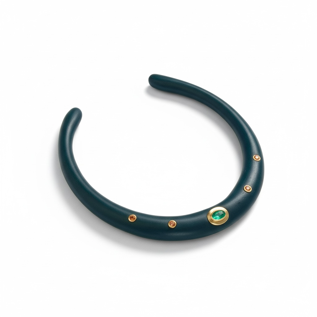 Wood Collar Necklace with Emerald and Mandarin Garnets