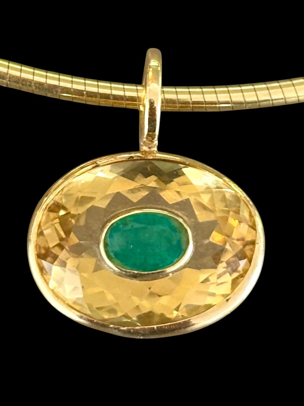 Disco Pendant, Citrine Oval with Emerald