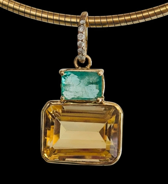 DISCO Pendant, Citrine with Emerald and Diamond Bail