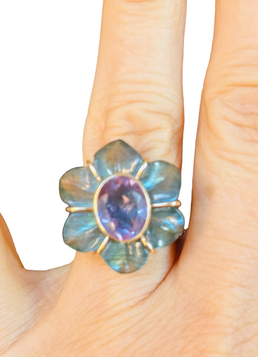 FLORA ring, labradorite and amethyst